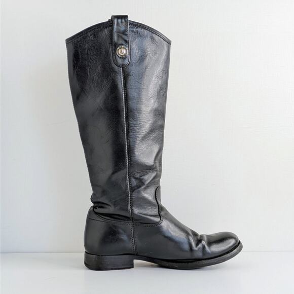 Frye Melissa Button Boots 7.5 Black Leather Tall Riding Knee High Equestrian - Picture 11 of 16